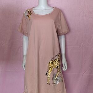 Enjoynight Light Pink Giraffe Long Weekends Short Sleeve Nightdress size XL